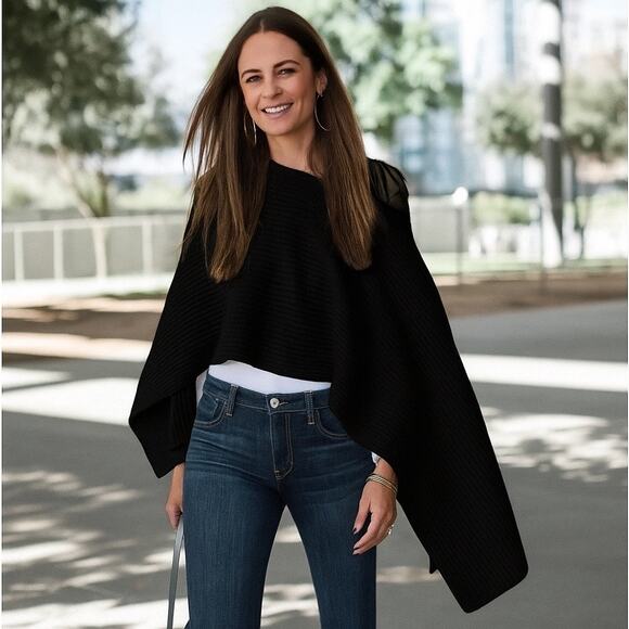 Henri Bendel 100% Cashmere Boatneck T Cape Sweater Black One Size - Picture 1 of 8